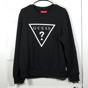 Guess 3D Embossed Triangle Logo Crew Neck Black and White Sweatshirt